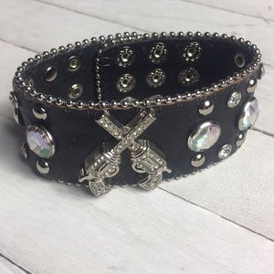 Western Style Bracelet- Black and Rhinestones